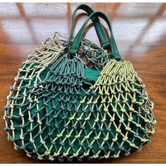 Vintage Marc Jacobs Green Ombre Macrame Netting Roping Braided Leather Handbog - Picture 2 of 6